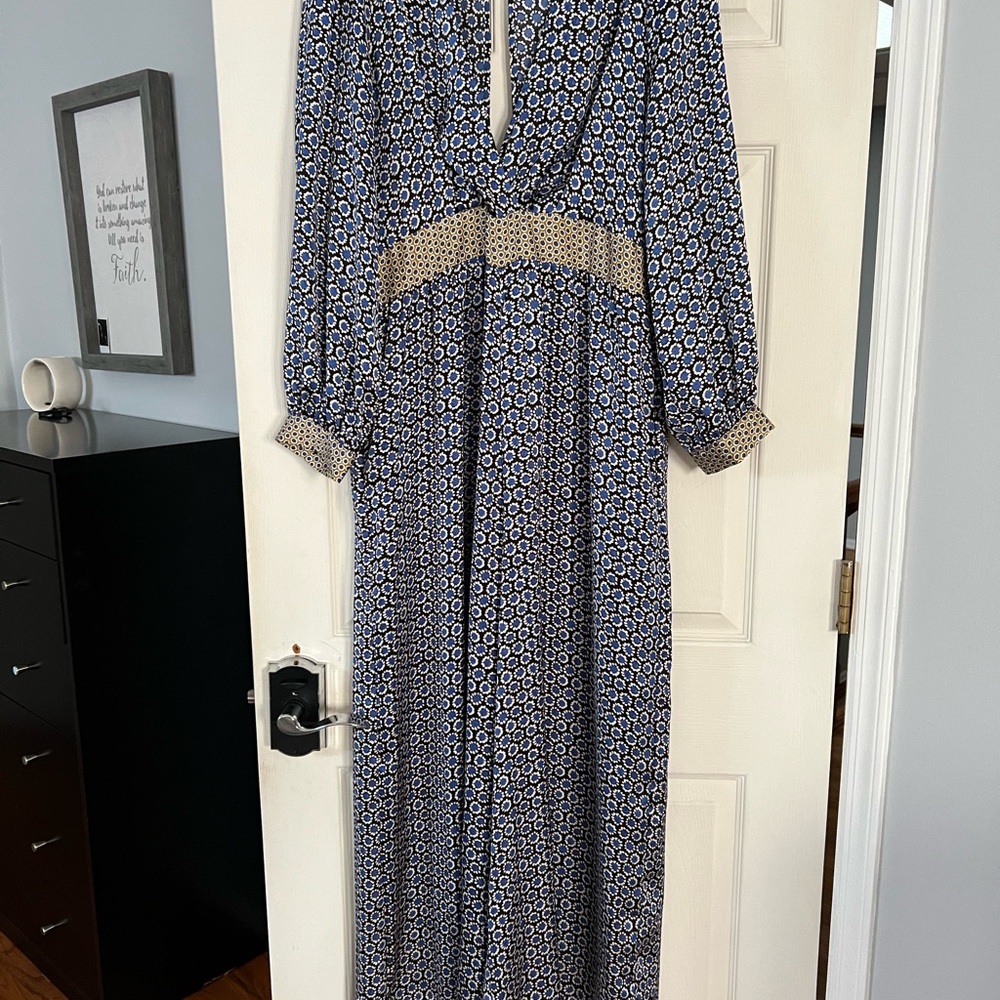 Chic Long Sleeve Blue Patterned Dress